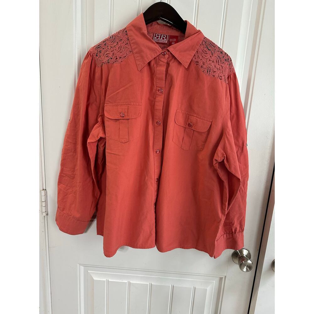 Red Ranch Lace Pearl Snap Button Shirt Women XXL Western Cowgirl Y2K Cowgirl